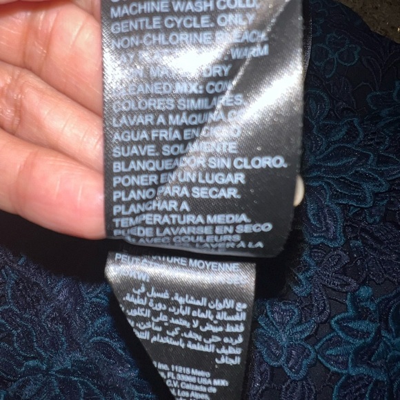 White House Black Market Illusion Lace Sheath Dress Navy Floral Midi EUC Zipper - Picture 13 of 16